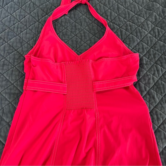 Athleta Pack Everywhere Halter Dress 12 Tall Barbie Pink Fit & Flared V Neck FF - Picture 10 of 11